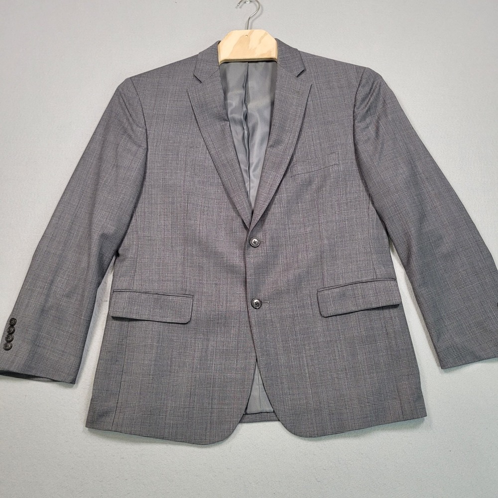 Jos A Bank 1905 Mens 44R Gray Plaid Wool Blend 2 Button Sport Coat Blazer 44 Reg